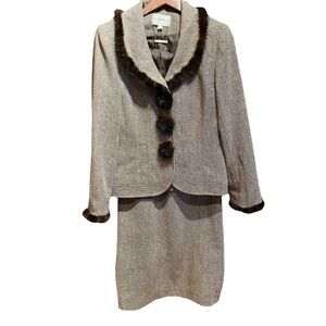 VTG Couture MINK Detailed Lily & Taylor Brown and Gold Tweed Suit Jacket & Skirt